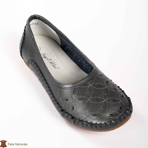 Balerini dama din Piele Naturala cu mici perforatii LF0180 PEWTER - Img 4