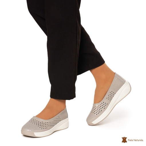Balerini Dama Piele Naturala Slip-on LF0076 GRI - Img 3