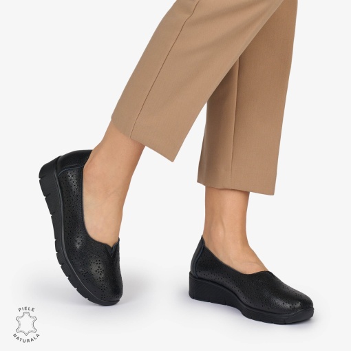 BALERINI din PIELE NATURALA PERFORATA LF1040 CULOARE: NEGRU - Img 3