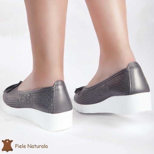 Balerini Gri din Piele Naturala cu talpa groasa LF0171 - Img 2