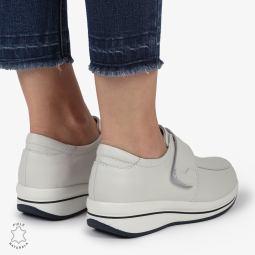 Mocasini dama din piele naturala cu talpa groasa LF0004 ALB - Img 4