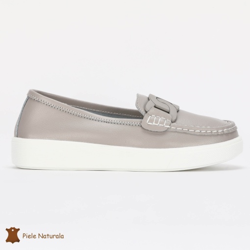 Mocasini Dama Piele Naturala cu talpa plata LF0206 GREY - Img 3
