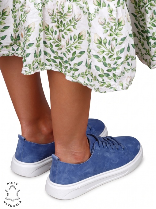 Pantofi casual dama din piele naturală cu accesoriu decorativ LF1821 Albastru - Img 3