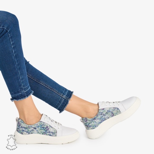 Pantofi Casual DAMA din PIELE Naturala cu imprimeu floral albastru LF0949 CULOARE: Albastru - Img 2