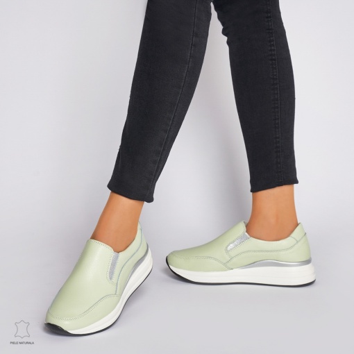 Pantofi Casual dama din Piele naturala CU INCHIDERE SLIP-ON LF1235 VERDE - Img 3