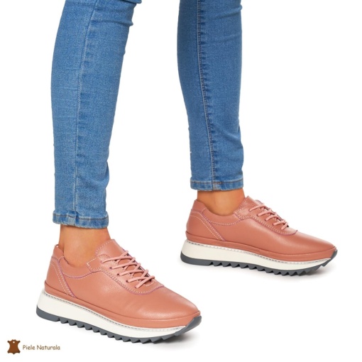 Pantofi Casual dama din Piele naturala cu talpa groasa LF0048 ROZ - Img 2