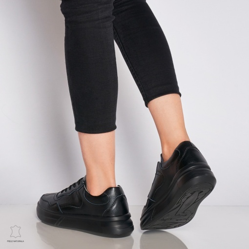 Pantofi Casual dama din Piele naturala cu talpa plata LF0042 NEGRU - Img 3