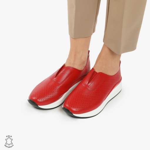 Pantofi Casual dama din piele naturala LF0784 ROSU - Img 3