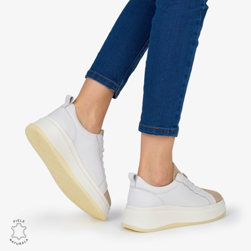 Pantofi Casual DAMA din PIELE Naturala LF0947 CULOARE: ALB - Img 4