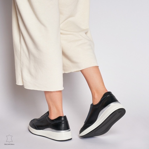 Pantofi Casual dama din Piele naturala LF1233 CU INCHIDERE ELASTIC NEGRU - Img 3