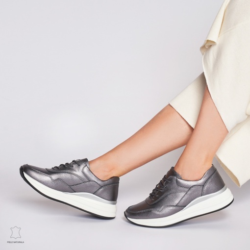 Pantofi Casual dama din Piele naturala Multicolor LF1234 PEWTER - Img 3