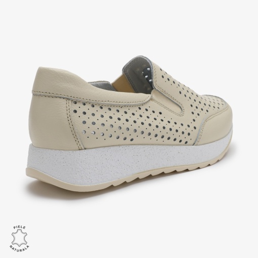 Pantofi Casual dama din Piele Naturala Perforati LF0711 BEJ - Img 3