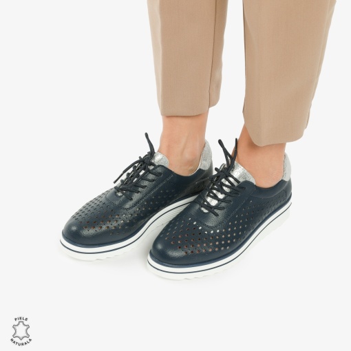 Pantofi Casual dama din piele naturala Perforati LF0782 NAVY - Img 3