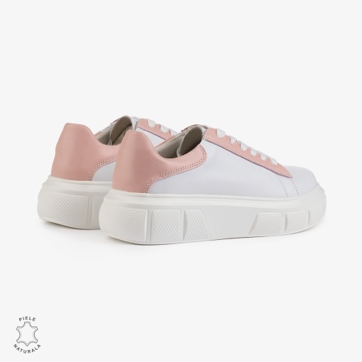Pantofi Casual Dama Piele Naturala LF1000 Alb cu Roz - Img 2