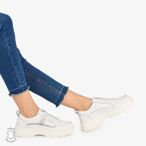 Pantofi Casual de dama din Piele Naturala COMODE CU MODEL LF1218 ALB - Img 2