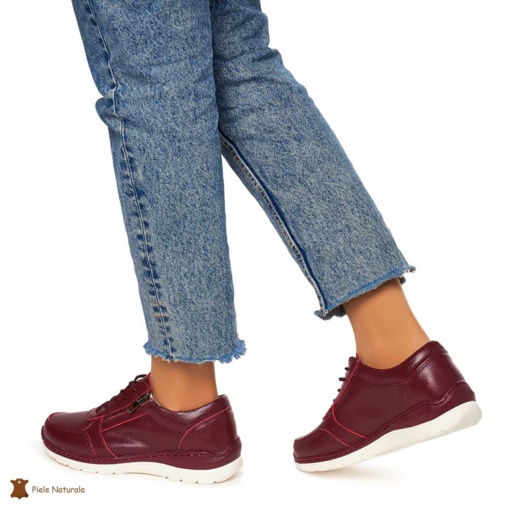 Pantofi casual de dama din piele naturala cu talpa aderenta LF0022 BORDO - Img 4