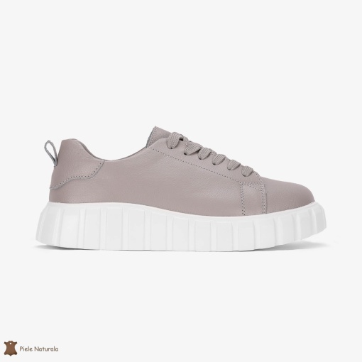 Pantofi Casual de dama din Piele naturala cu talpa groasa LF0492 GRI - Img 2