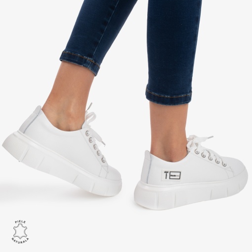 Pantofi Casual de dama din Piele naturala LF0527 Alb - Img 3