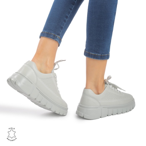 PANTOFI CASUAL DE DAMA DIN PIELE NATURALA LF0767 GRI - Img 2