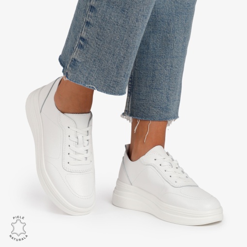 Pantofi Casual de dama din Piele Naturala LF1206 ALB - Img 2