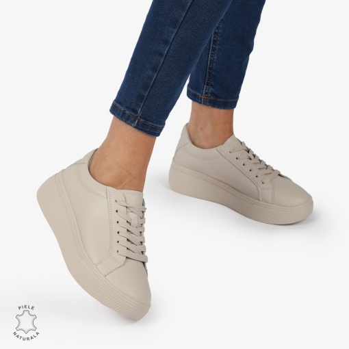 Pantofi CASUAL PIELE NATURALA cu detaliu lateral LF1273 Bej - Img 2