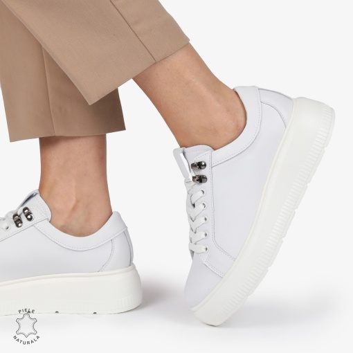 Pantofi CASUAL PIELE NATURALA CU INCHIDERE SIRET LF1294 ALB - Img 4