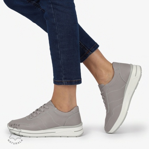 PANTOFI CASUAL Piele Naturala CU INCHIDERE SIRET SI MODEL PE TALPA LF1303 GRI - Img 2