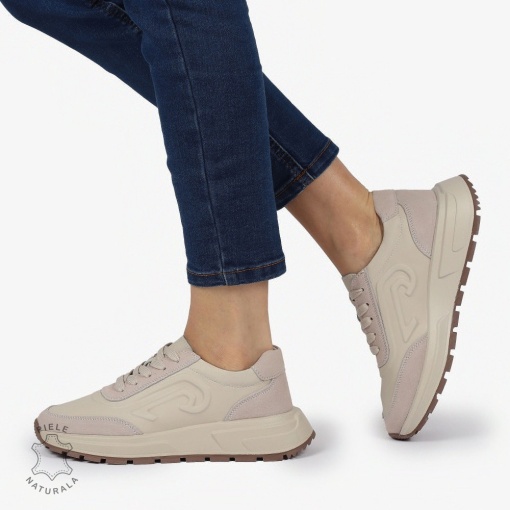 Pantofi casual piele naturala CU MODEL LATERAL LF1304 BEJ - Img 3