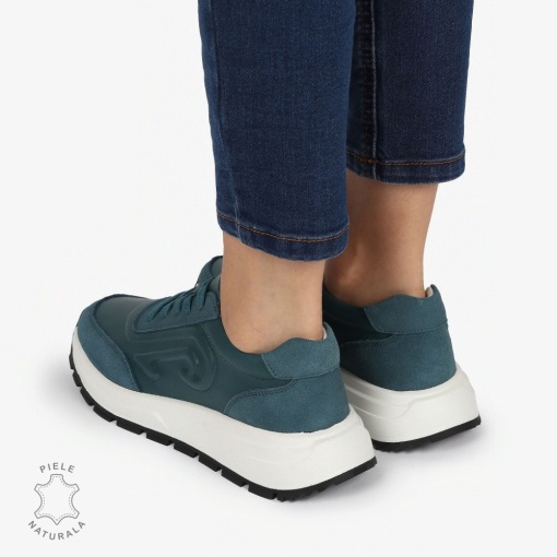 Pantofi casual piele naturala CU MODEL LATERAL LF1304 VERDE - Img 4