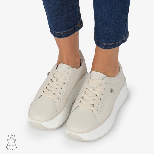 Pantofi CASUAL PIELE NATURALA cu talpa inalta LF1275 Bej - Img 4
