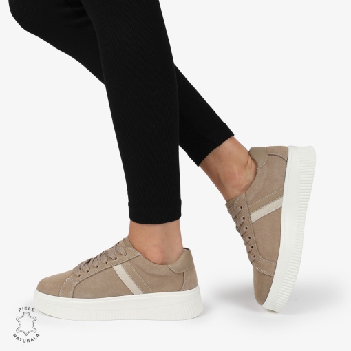 Pantofi CASUAL PIELE NATURALA Intoarsa cu linii decorative LF1270 Khaki - Img 4