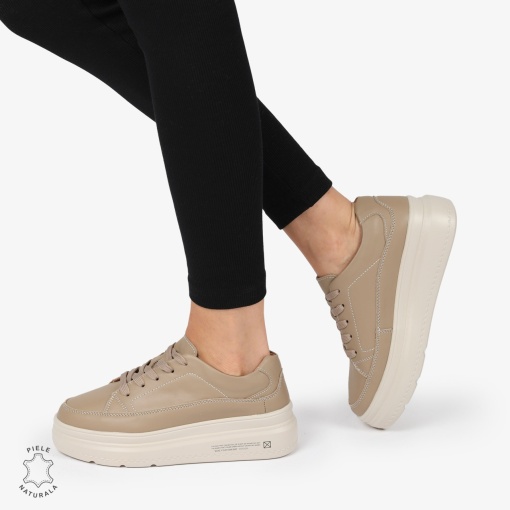 Pantofi CASUAL PIELE NATURALA LF1271 khaki - Img 4