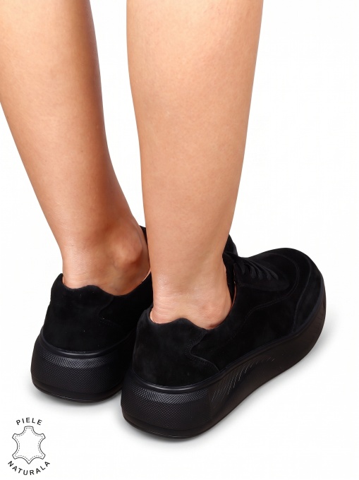 Pantofi damă sport din piele naturală intoarsa cu design elegant LN1810 negru suede - Img 3