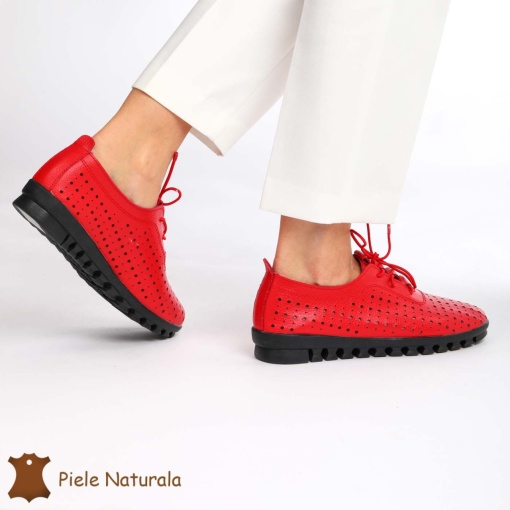 Pantofi Perforati dama din Piele Naturala cu mici perforatii LF0188 ROSU - Img 4