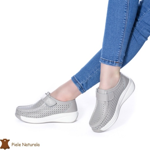Pantofi Perforati Dama Piele naturală LF0106 GRI - Img 2