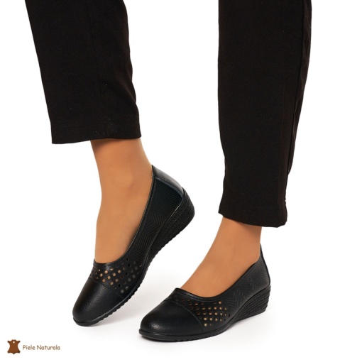 Pantofi Perforati Dama Piele Naturala Slip-on LF0077 NEGRU - Img 2