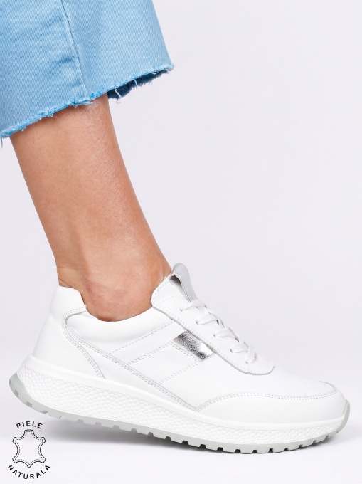 Pantofi sport damă din piele naturală cu design minimalist LF1813 Alb - Img 2