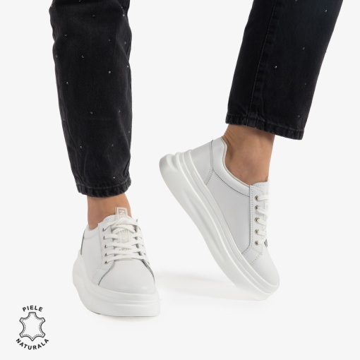 Pantofii casual piele naturala LF0763 ALB - Img 3