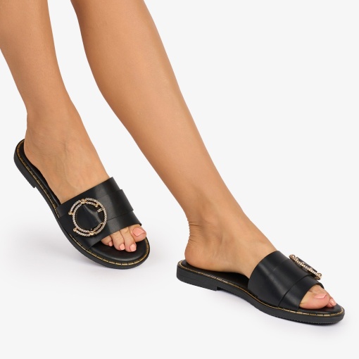 PAPUCI dama din Piele ECOLOGICA CU catarama laterala LF1079 CULOARE: Negru - Img 2