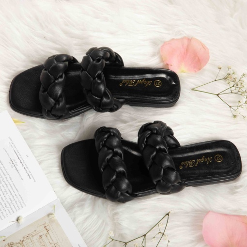 Papuci dama din Piele Ecologica negre LF0162 - Img 2