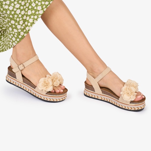 SANDALE Dama DIN TEXTIL CU MODEL DIN FLORI SI STRASURI LF1019 Culoare: BEJ - Img 3