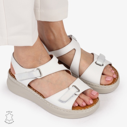 Sandale din piele naturală cu talpă ușoară pentru confort LF1401 ALB - Img 3