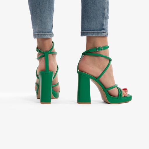 SANDALE ELEGANTE DIN PIELE ECOLOGICA CU MODEL SI TOC GROS LF0734 VERDE - Img 3