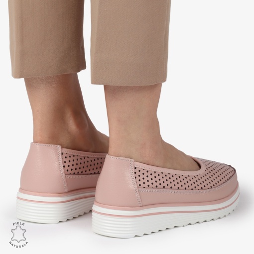 Balerini dama din Piele Naturala cu talpa groasa LF0172 ROZ - Img 4