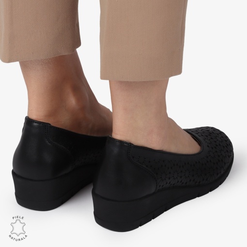 Balerini dama din Piele Naturala cu talpa groasa si Perforati LF01381NEGRU - Img 4