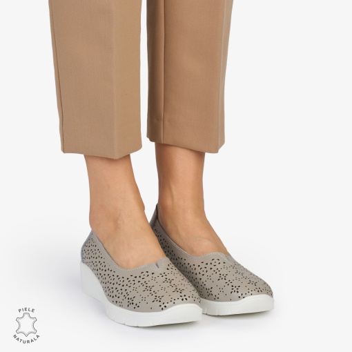 BALERINI din PIELE NATURALA PERFORATA LF1040 CULOARE: GRI - Img 2