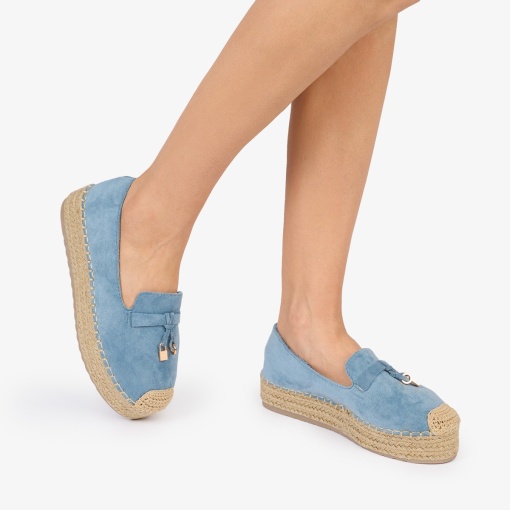 MOCASINI dama Piele ECOLOGICA INTOARSA CU DETALIU AURIU LF1026 CU ELASTIC Culoare: ALBASTRU - Img 3