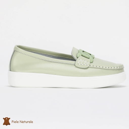 Mocasini Dama Piele Naturala cu talpa plata LF0206 VERDE - Img 2