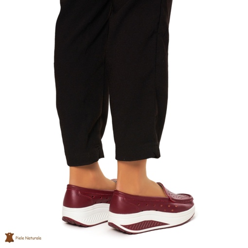 Mocasini Dama Piele Naturala perforati cu talpa groasa LF0079 BORDO - Img 4