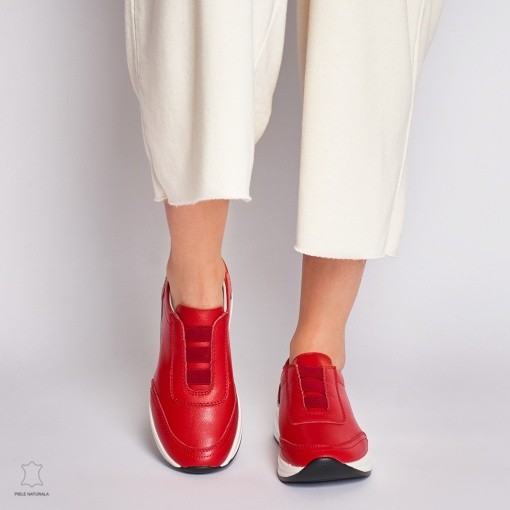 Pantofi Casual dama din Piele naturala CU INCHIDERE ELASTIC LF1233 ROSU - Img 2
